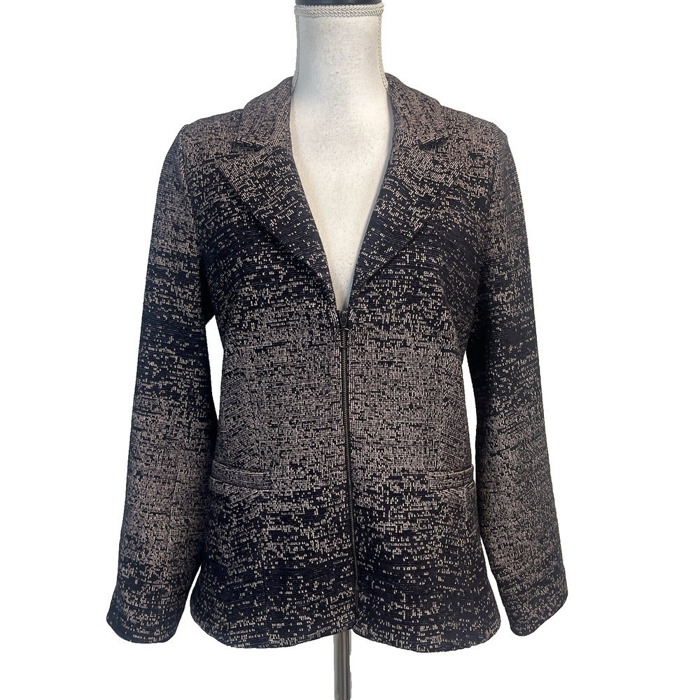 Donna Degnan Blazer Jacket Women's Size 10 Pink Navy Blue Zip Front Stretch